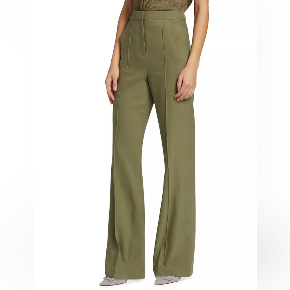 Veronica Beard Noda Plus Size Linen-Blend Straight-Leg Pant In Bright Army Green